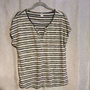 Relaxed Split Neck Striped Top